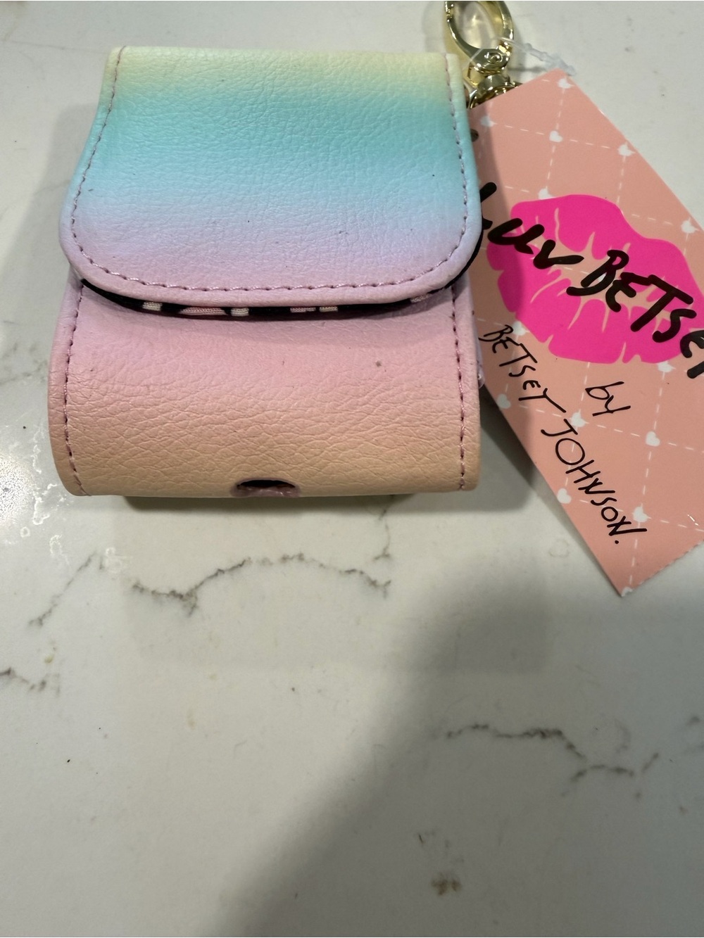 Betsey Johnson Pastel Ombre AirPod Case with Keyring - Blue Pink Cream